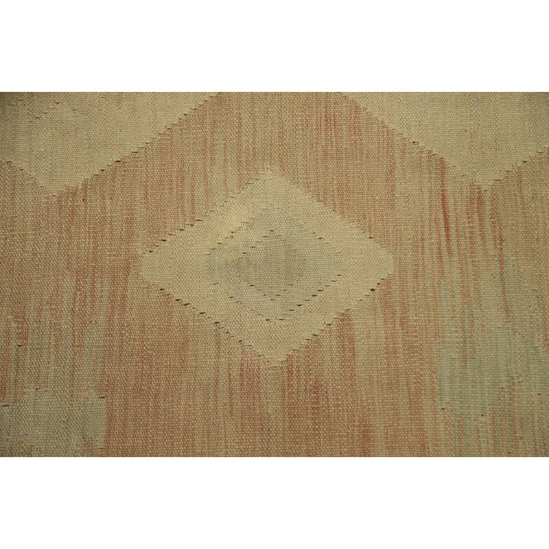 Hand Woven Oriental 100% Wool Carpet Southwestern Tribal Beige & Ivories Kilim Area Rug - 9' 7'' X 8' 1''