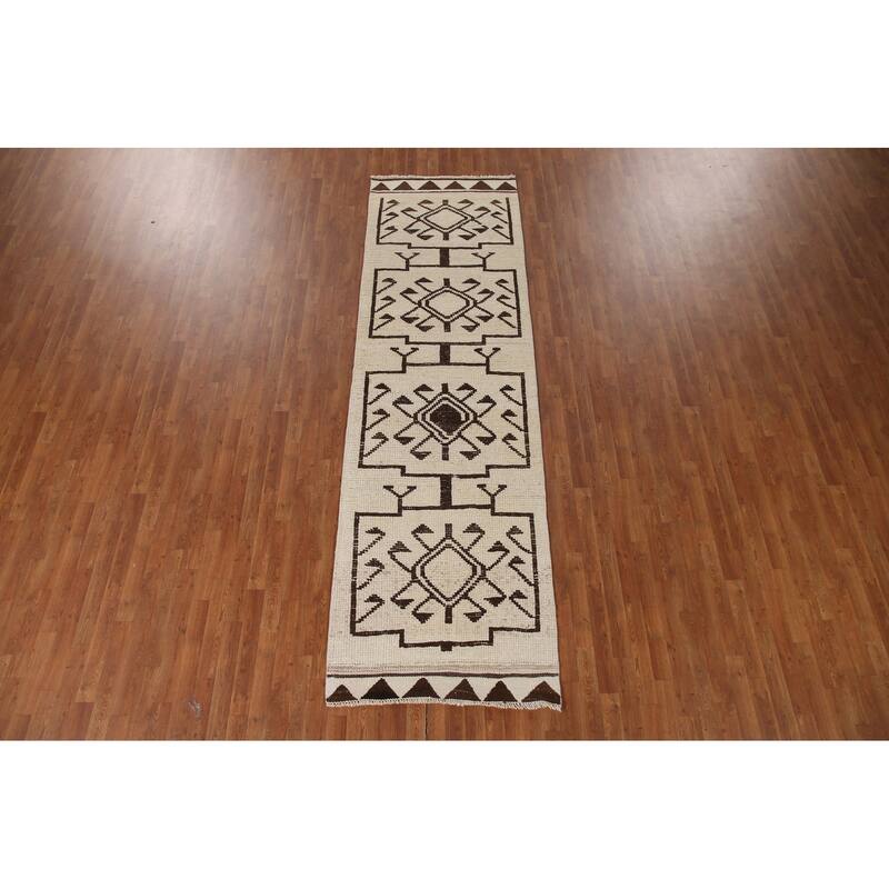 Beige Plush Anatolian Turkish Runner Rug Hand-knotted Wool Carpet - 3'5"x 11'6"
