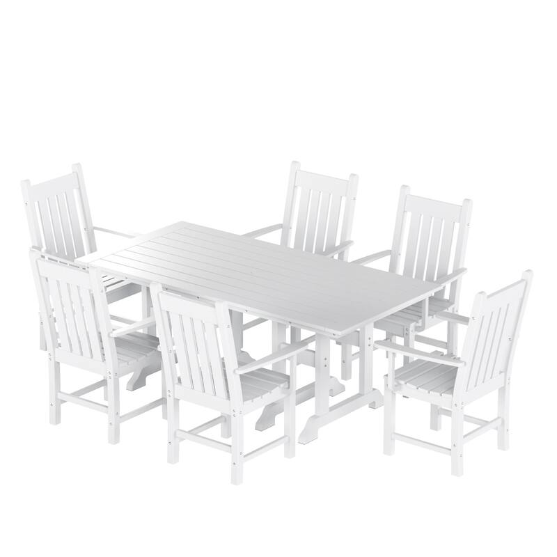 Laguna Hdpe All Weather Outdoor Patio Dining Set with Rectangle Table, Arm Chairs (7-Piece Set)