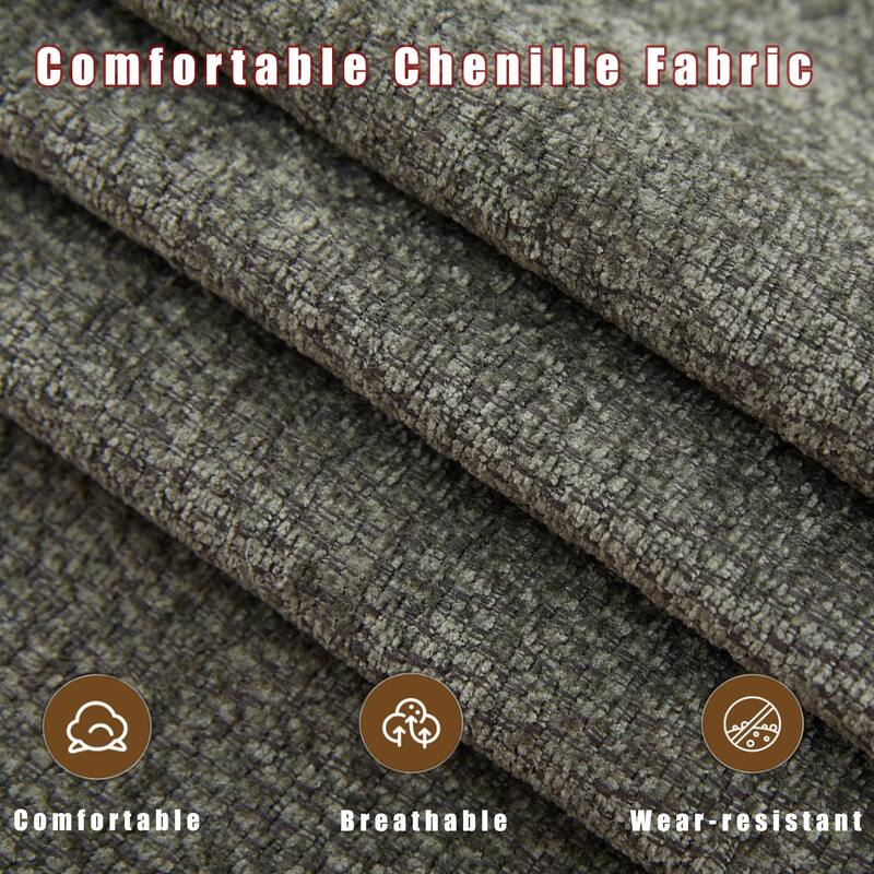 U-Shaped Chenille Modular Sofa with Bluetooth Speakers, Wireless Charging, Storage Console, 2 Cup Holders & Movable Ottoman