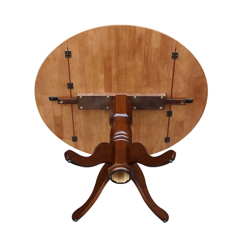 Round Pedestal Base Solid Wood 42-inch Drop-leaf Dining Table