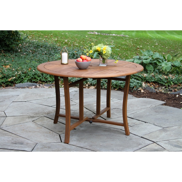 Havenside Home Eilaf 48 inch Round Eucalyptus Folding Table Brown