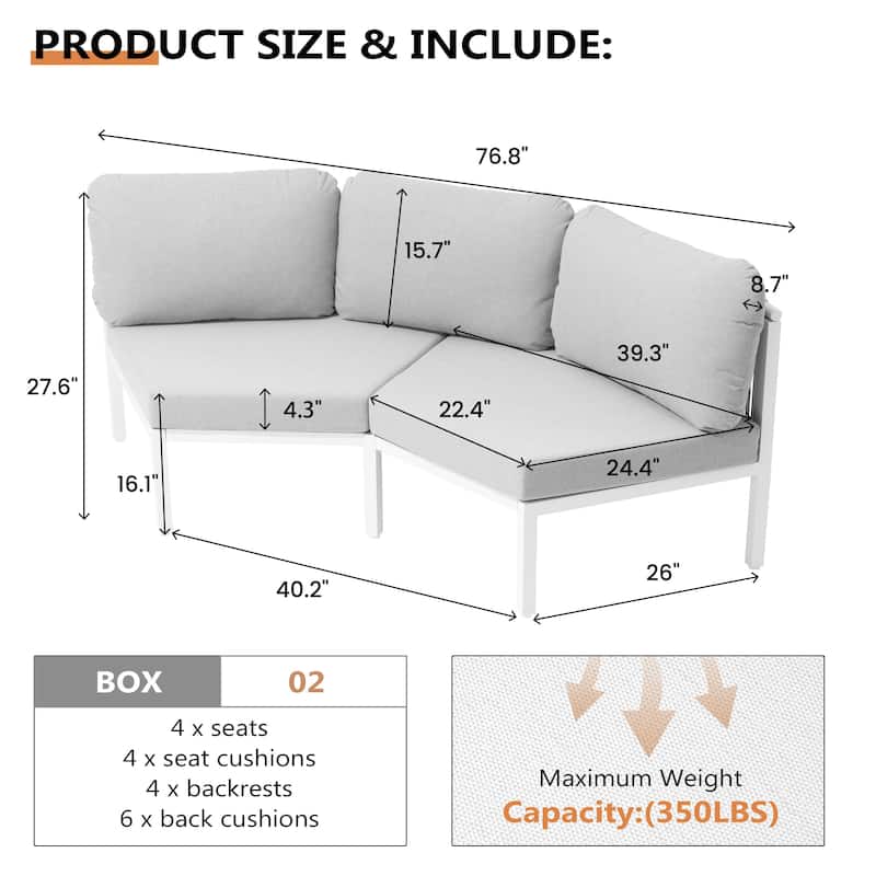 Outdoor Patio Furniture PE Rattan Wicker Half Round Curved Sofa Sectional Set