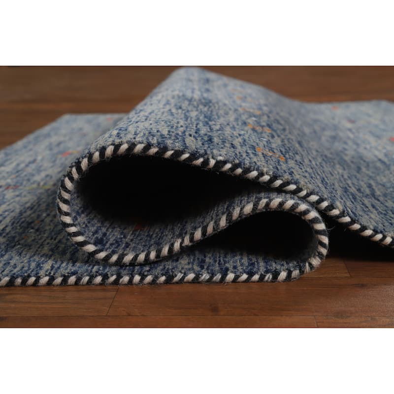 Hand Knotted Oriental 100% Wool Carpet Tribal Stripe Navy Blue & Blues Gabbeh Area Rug - 5' 10'' X 4' 0''