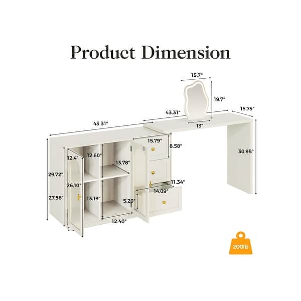 Sunvivi Extendable Corner Vanity 2 Door Makeup Table Without Mirror