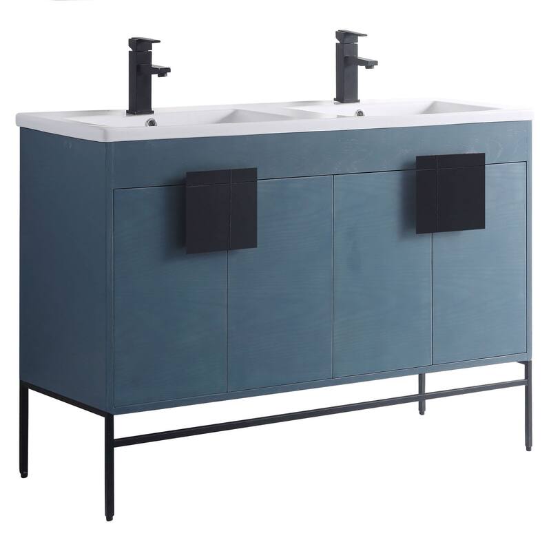 Modern Bathroom Vanity Set, Vitreous China Double Sink Top 48"