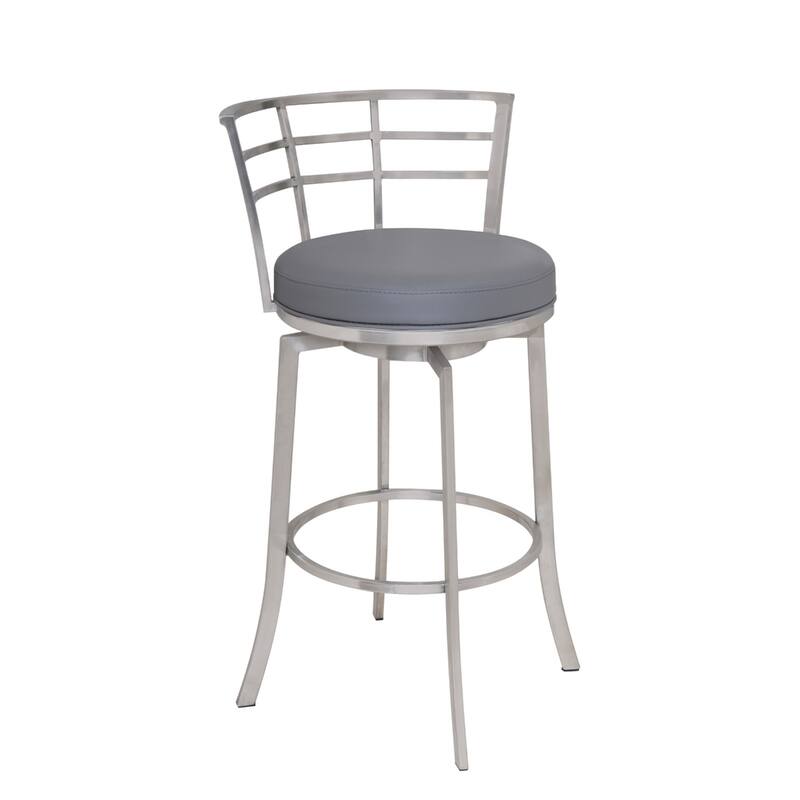 26" Modern Swivel Counter Height Bar Stool with Low Back Faux Leather Seat and Silver Iron Frame - 35" H x 20" W x 21" D - Grey