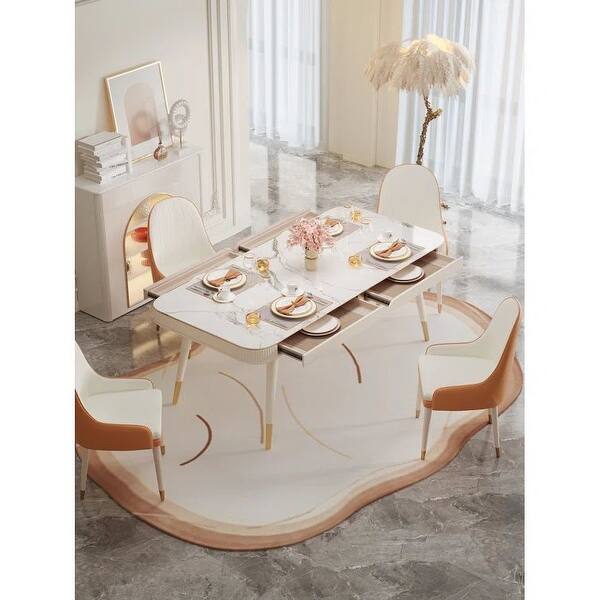 JASIWAY 63'' Wide Faux Marble Top Rectangle Dining Table White Bed