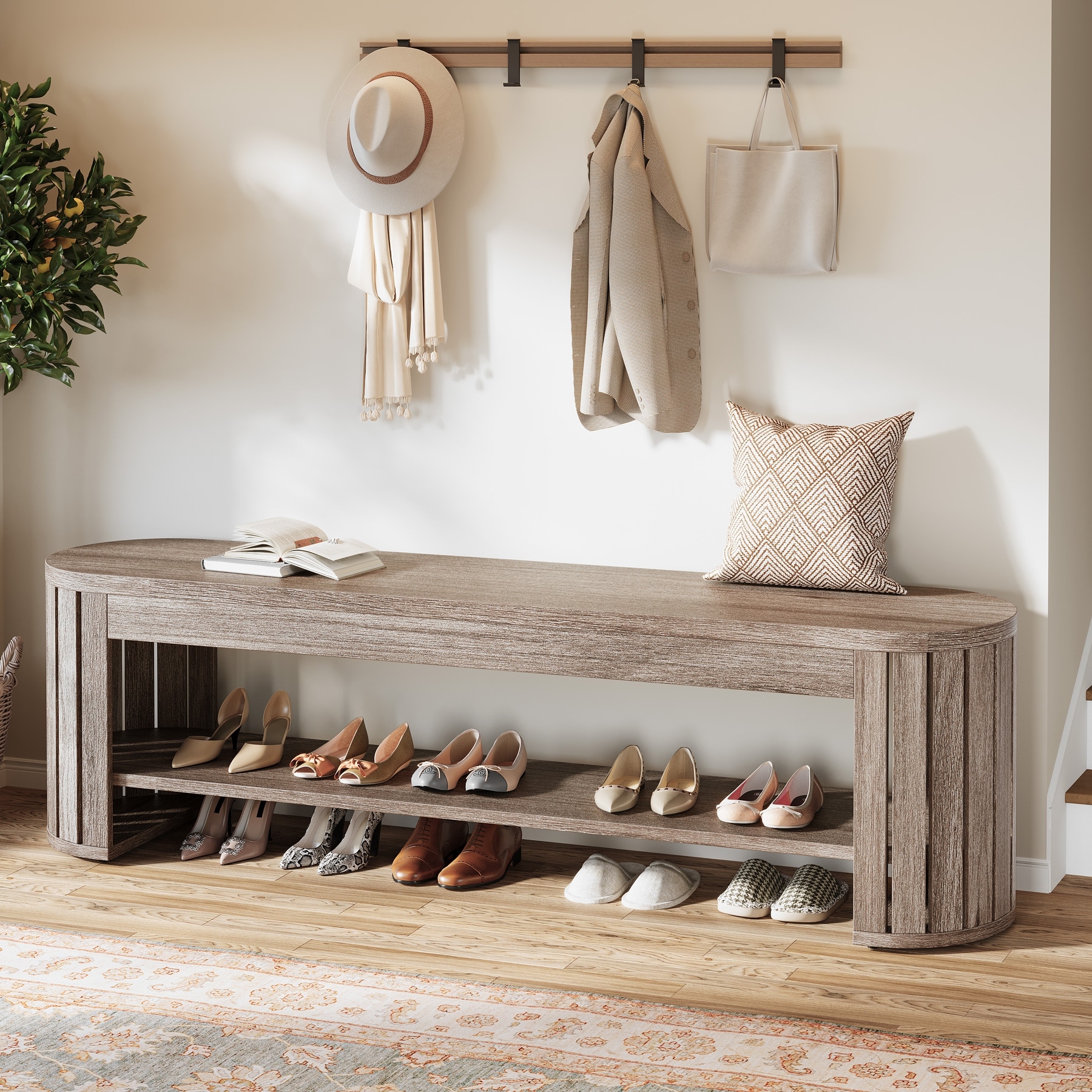 Wood Entryway Shoe Bench, Shoe Storage Bench, Bedroom Entrance Living Room End of Bed Stool Accent Bench