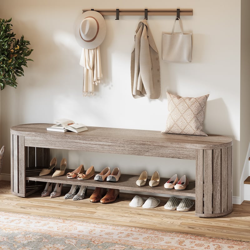 Wood Entryway Shoe Bench, Shoe Storage Bench, Bedroom Entrance Living Room End of Bed Stool Accent Bench - Grey