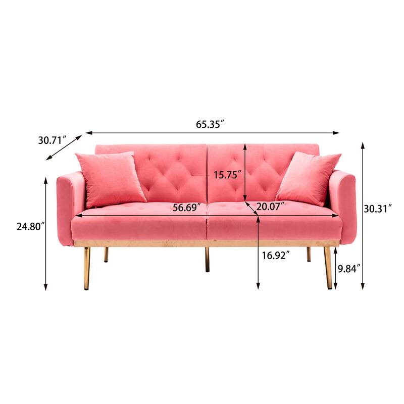 65.35" Velvet Futon Sofa Bed with Adjustable Backrest