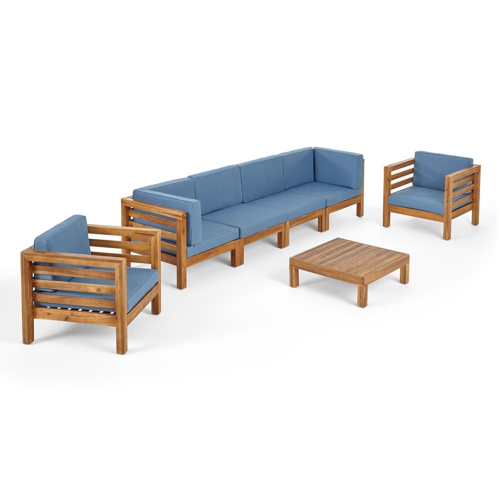 Oana Outdoor 6-seat Acacia Wood Sofa and Club Chair Chat Set by Christopher Knight Home