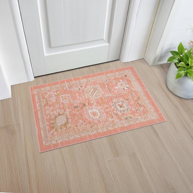 Crosswood Alyssa Traditional Floral Indoor Polyester Area Rug - 2' x 3' - Salmon/Brown