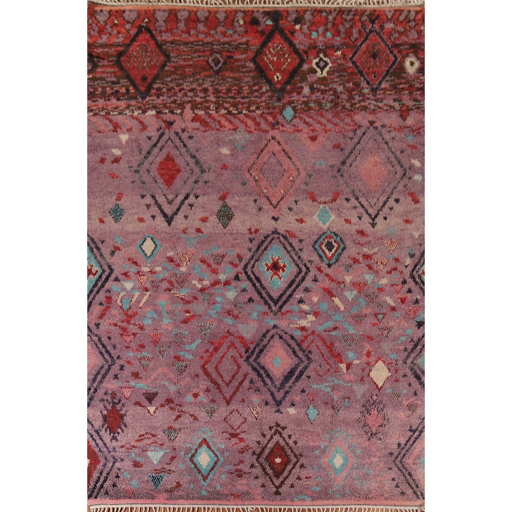 Plush Purple Moroccan Abstract Area Rug Hand-Knotted Wool Carpet - 9'1"x 12'11"