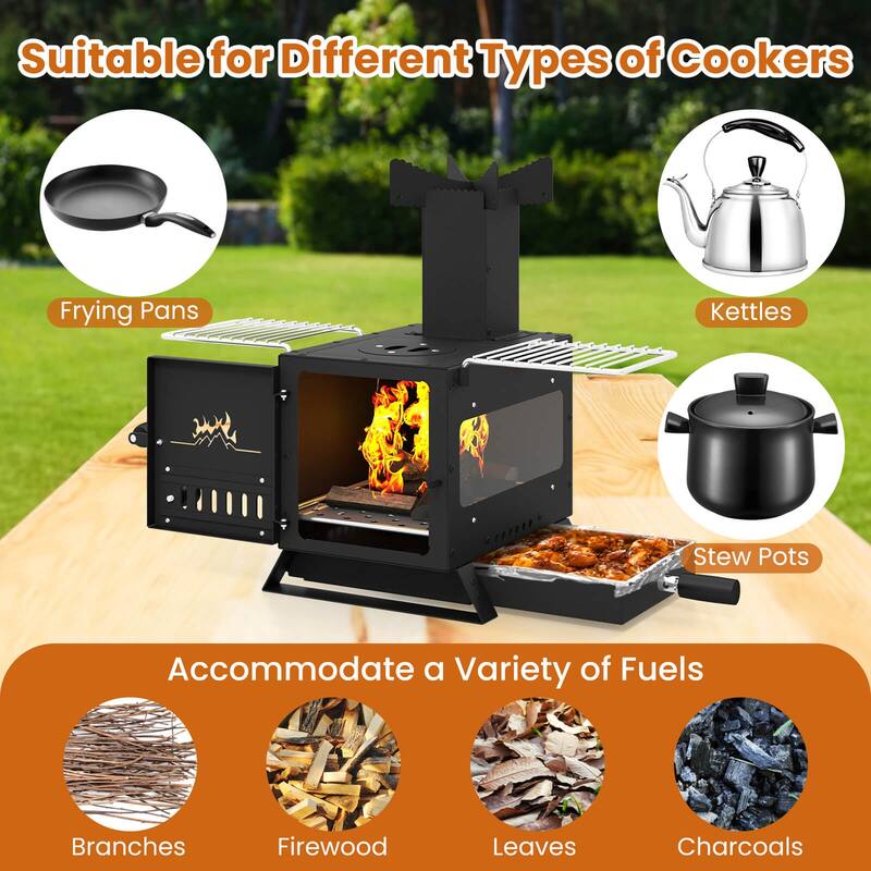 Costway Wood Burning Stove with Heat Resistant Glass Window, Grill - See Details