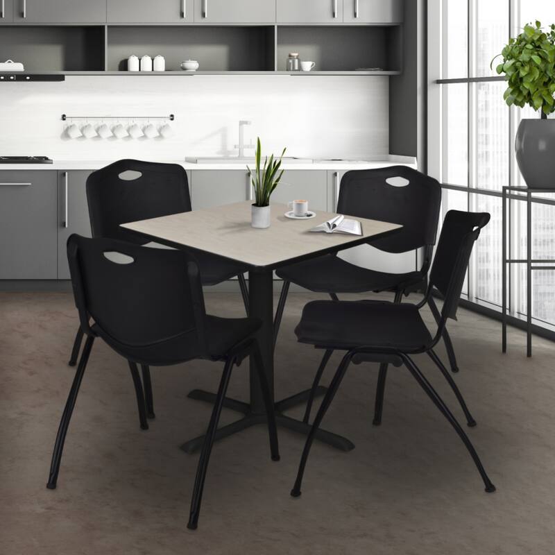 42" Square Breakroom Table- Maple & 4 'M' Stack Chairs- Black - 42