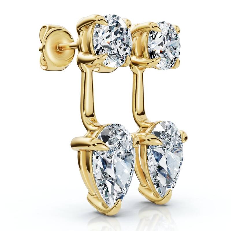 Bliss Diamond 3Ct Diamond Studs & Earring Jackets Gold Pear Shape Lab Grown - Yellow