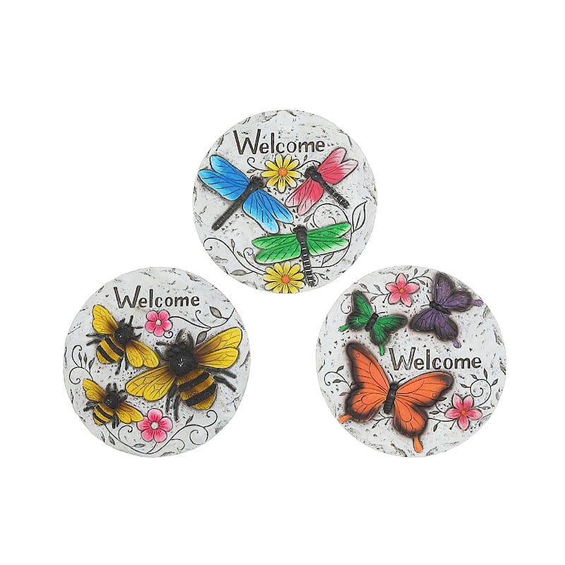 IH Casa Decor Round Garden Stepping Stones Insects Welcome Asstd - Set of 3
