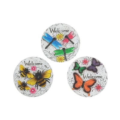 IH Casa Decor Round Garden Stepping Stones Insects Welcome Asstd - Set of 3