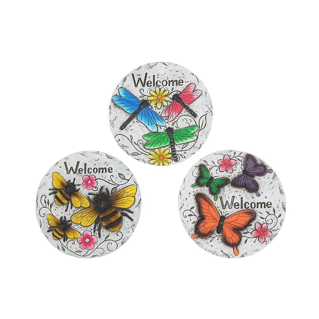 IH Casa Decor Round Garden Stepping Stones Insects Welcome Asstd - Set of 3