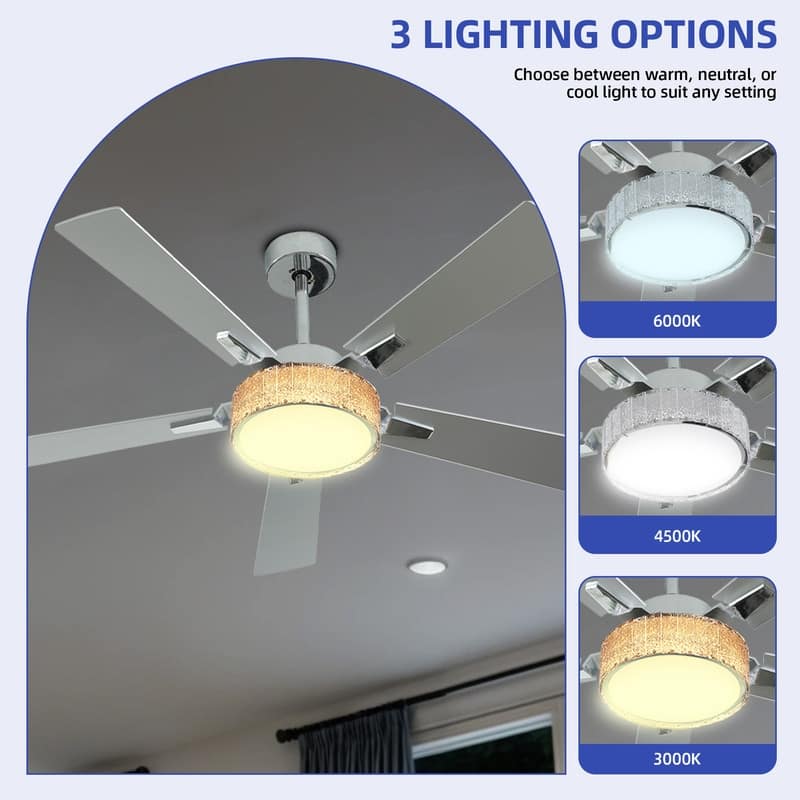 Moasis 52 Inch 5-Blade Crystal Chandelier Ceiling Fans with Lights and Remote Control - 52 Inches