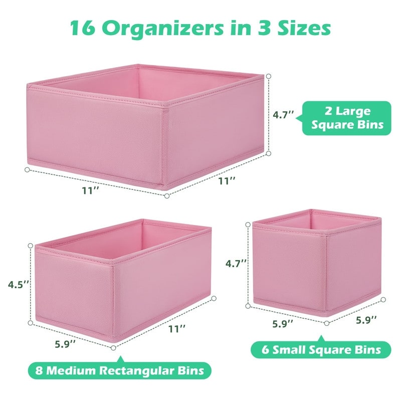 16-Pack Fabric Drawer Organizers - 3 Sizes for Clothes & Underwear