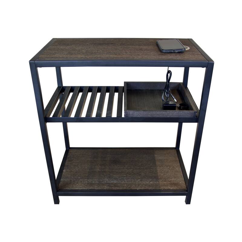Bamboo & Steel Frame Nightstand/End Table with Wireless USB Charger