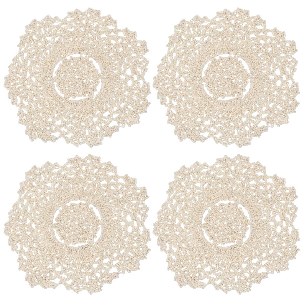 Crochet Doilies, 4 Pcs Handmade Lace Crochet Placemat Coaster, Beige