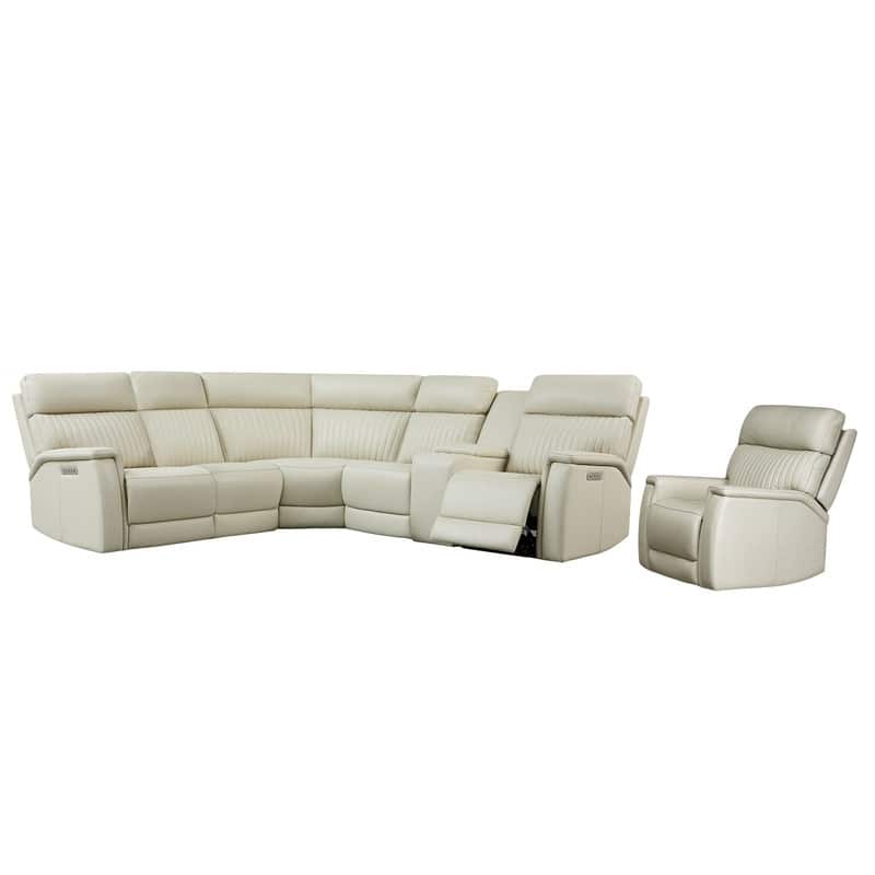 105" W Genuine Leather Power Sectional with Recliner Sofa Set with Triple Power, Single Console, USB&USB-C Ports