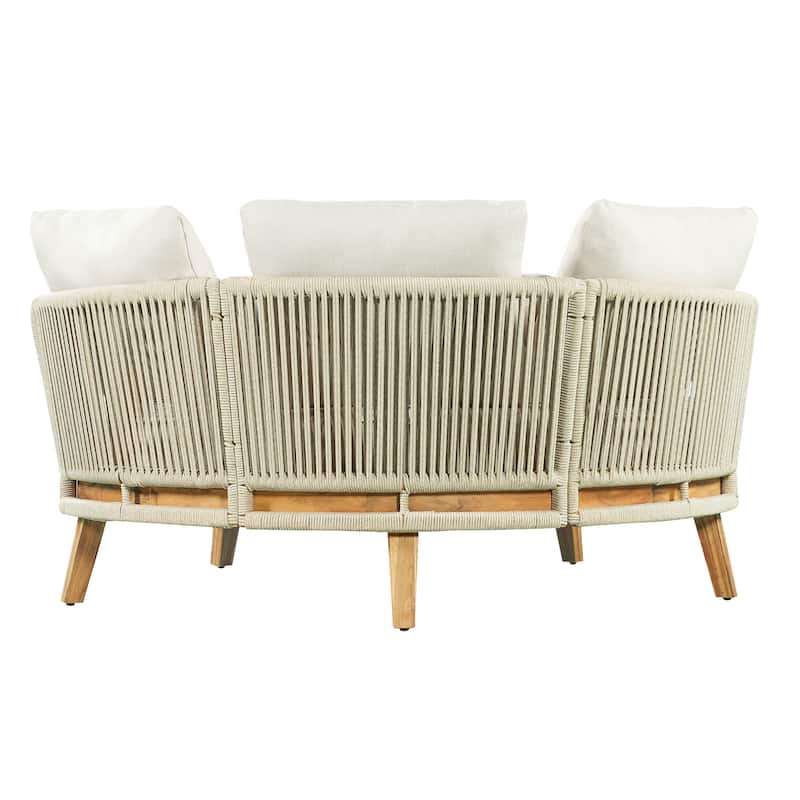 Christopher Knight Home - Martin 60" Outdoor Round Acacia Wood Daybed with Handwoven Rope Backrest & Cushions