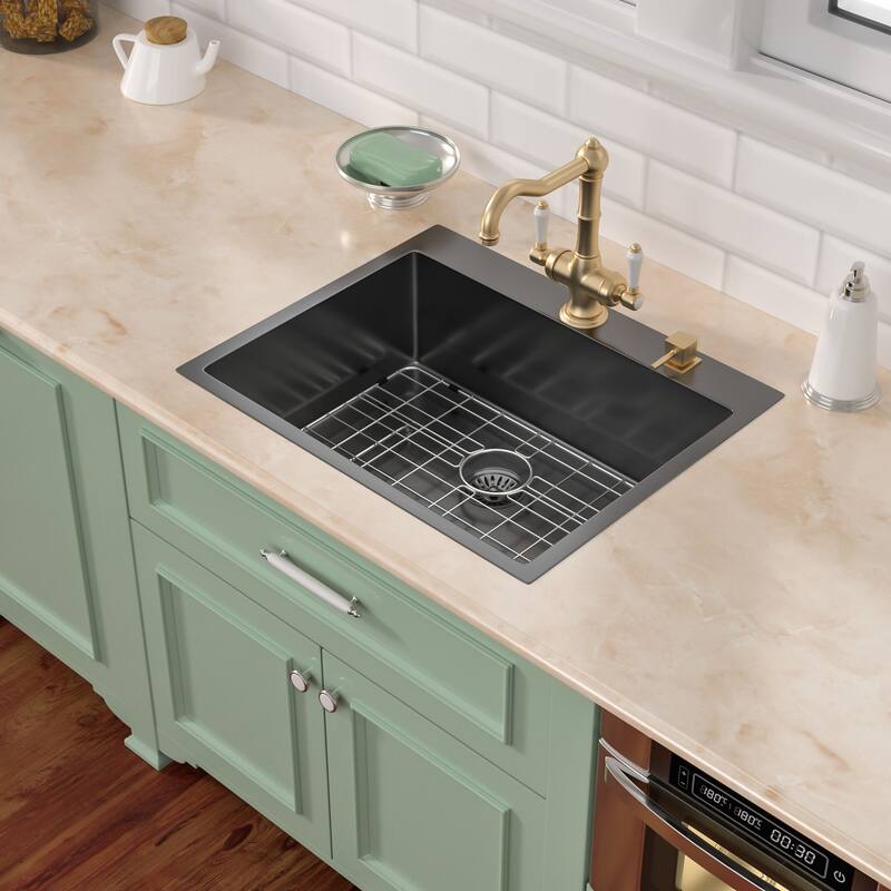 Lordear 28-inch Gunmetal Black Topmount 16 Gauge Stainless Steel Kitchen Sink.