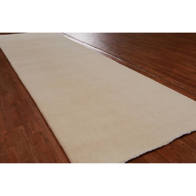 Hand Knotted Oriental 100% Wool Carpet Modern Solid Beige & Ivories Gabbeh Runner Rug - 10' 0'' X 3' 1''