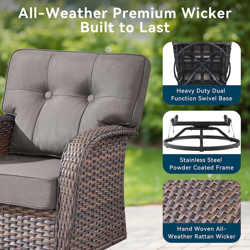 6 Pieces Outdoor Sofa Chair Ottoman with 41" Fire Table