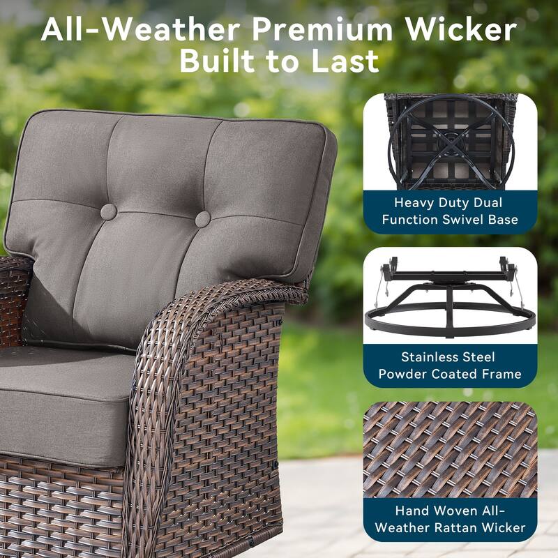 Pocassy Outdoor 43 In Fire Table with Sofa Swivel Patio Chair Set