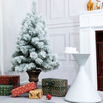 4FT White Artificial Pine Needle & PVC Festive Decor Christmas Tree