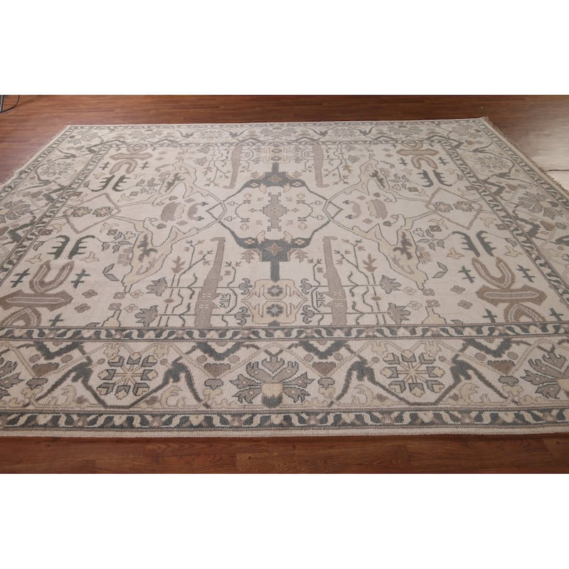 Earth Tone Oushak Area Rug Handmade Wool Carpet - 9'0"x 12'0"