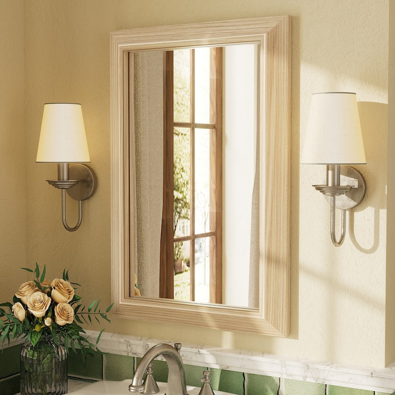 Beveled Metal Rectangle Framed Bathroom Vanity Tempered Glass Mirrors - 24" x 16" - Light Brown