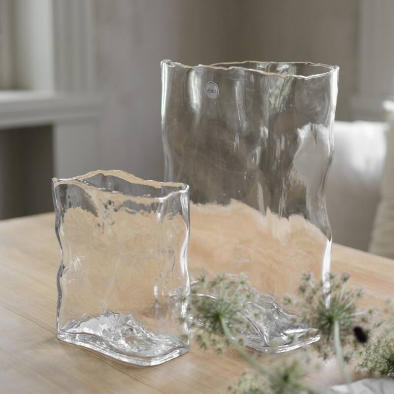 Rectangular Abstract Glass Vase - 12.25" - Clear