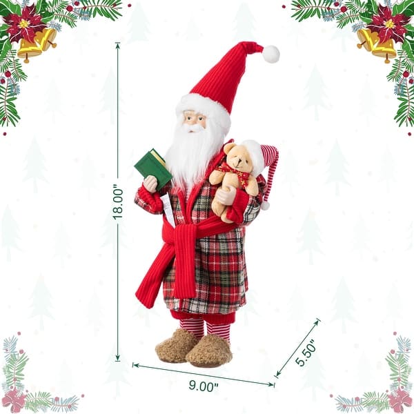 dimension image slide 5 of 10, Glitzhome 18"H Faux Fur Christmas Santa Figurines with Porcelain Face
