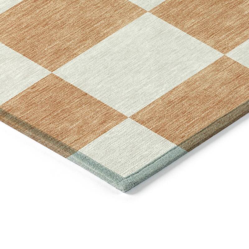Machine Washable Indoor/ Outdoor Modern Checker Chantille Rug