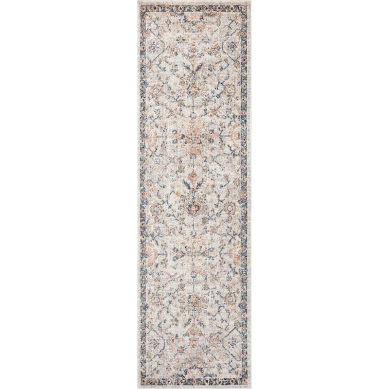Alexander Home Penelope Botanical Oriental Area Rug - 2'-6" x 10' - Dove / Navy - Rectangle