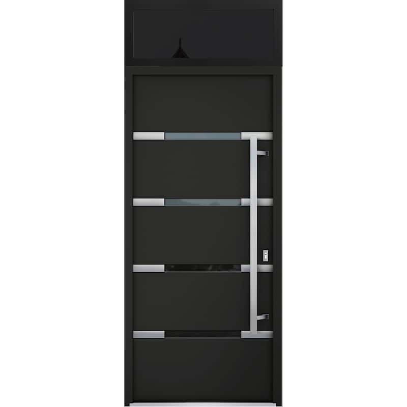 Front Prehung Steel Door 1105 Black Enamel Stainless Inserts W36xH80 Lh I - Black - 36" x 96"