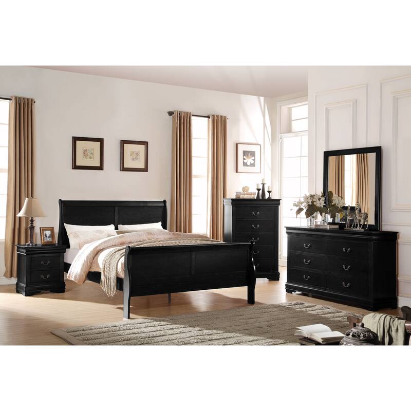 Eastern King Sleigh Bed in Black Finish with Low-Profile Footboard