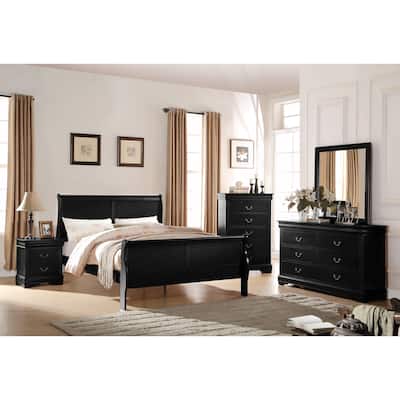 Twin Size Synthetic Wood 2-Piece Sleigh Bed Set with Nightstand
