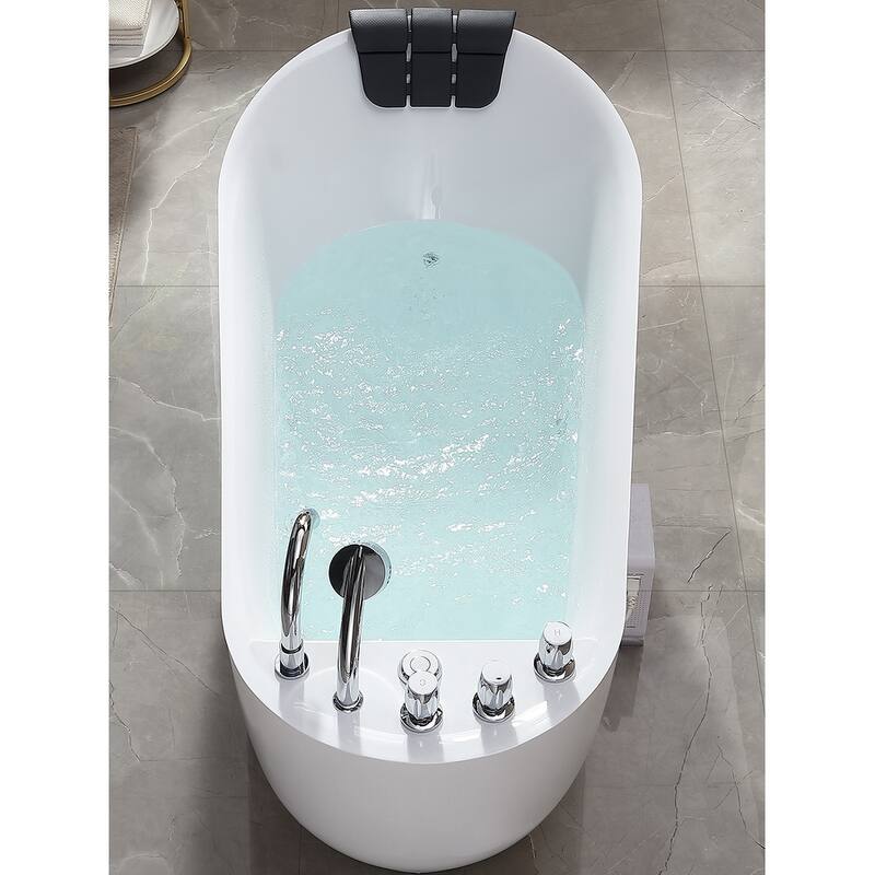 59" X 30" Right Drain Freestanding Whirlpool Bathtub With Faucet