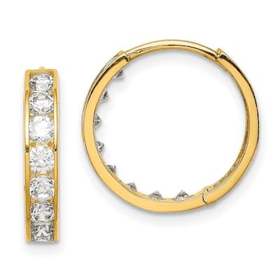 Curata 14k CZ Cubic Zirconia Hinged Hoop Earrings - 16x16.1mm Wide