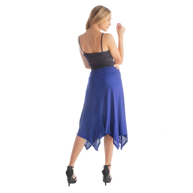 24seven Comfort Apparel Solid Color Knee Length Elastic Waist Handkerchief Skirt