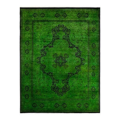 Overton Hand Knotted Wool Vintage Inspired Modern Contemporary Overdyed Green Area Rug - 8' 1" x 10' 7"