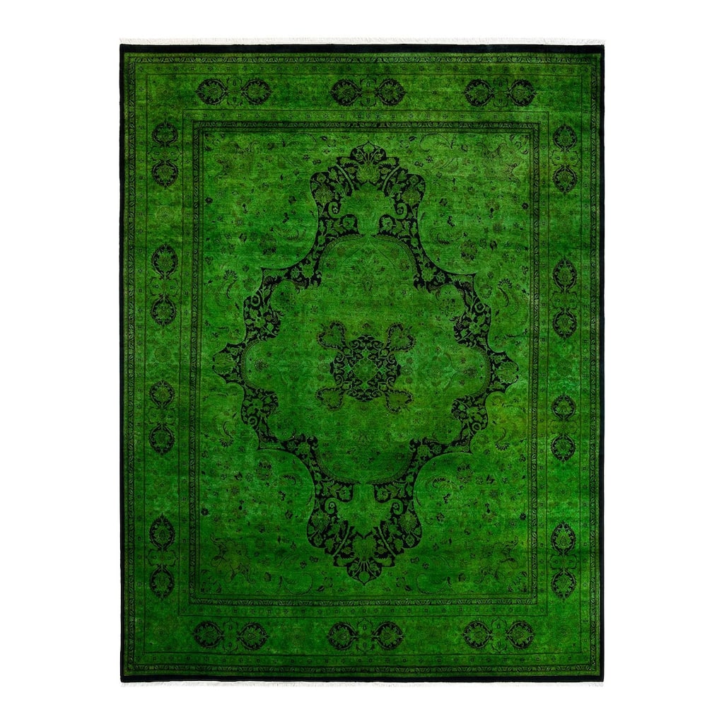 Overton Hand Knotted Wool Vintage Inspired Modern Contemporary Overdyed Green Area Rug - 8' 1" x 10' 7"