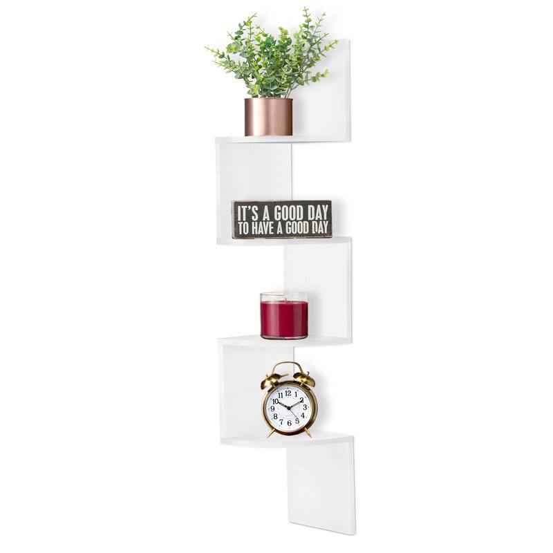 Sorbus 5-Tier Zig Zag Geometric Corner Wall Book Shelf Unit, Decorative Floating Wall Shelf